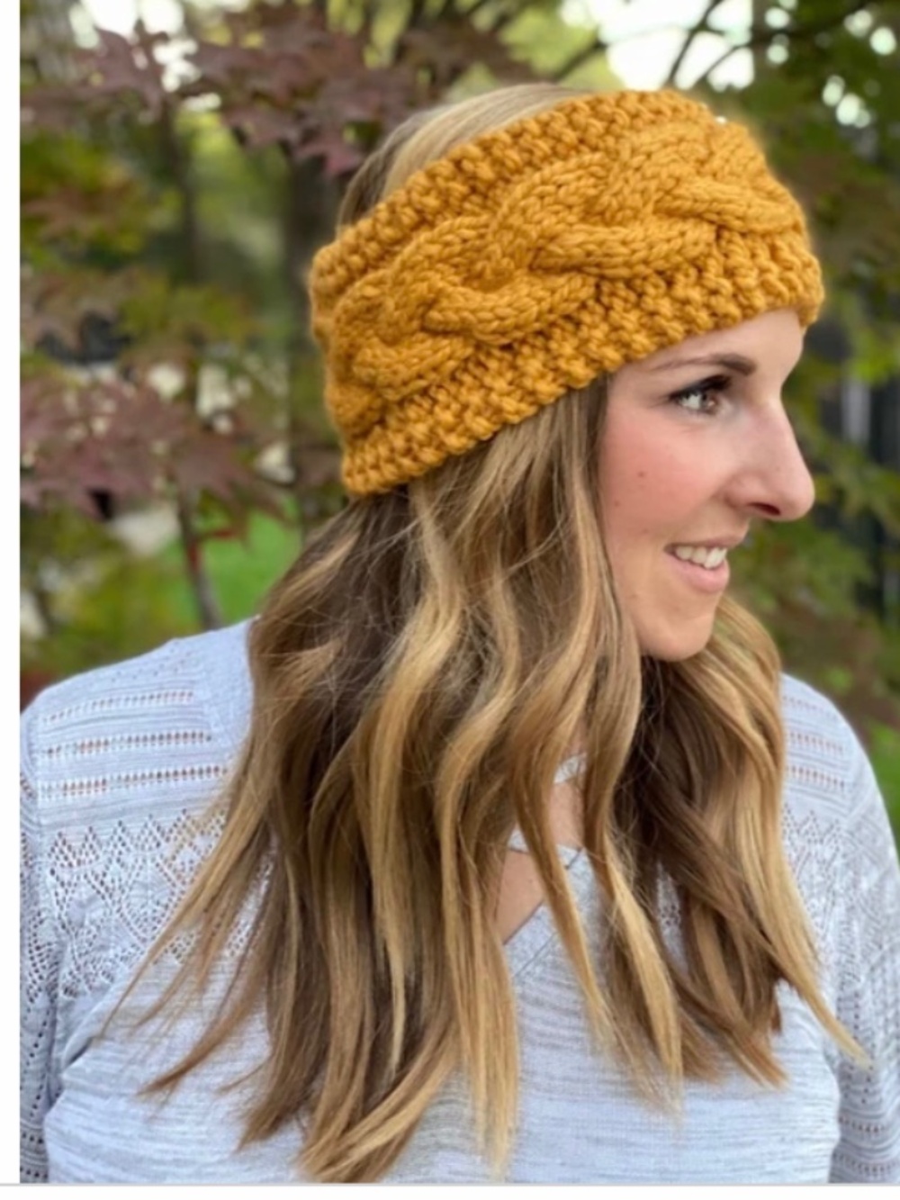 NWT Mustard Yellow Gold Knit Winter Headband Braid Cable Ear Warmer Cozy Cold OS
